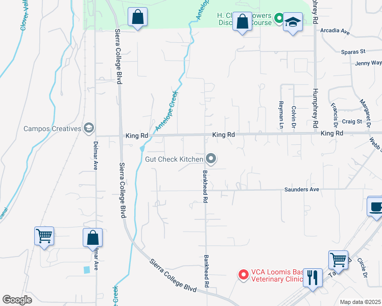 map of restaurants, bars, coffee shops, grocery stores, and more near 3525 McLain Road in Loomis