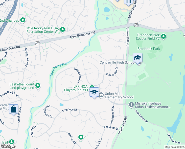 map of restaurants, bars, coffee shops, grocery stores, and more near 6107 Union Village Court in Clifton
