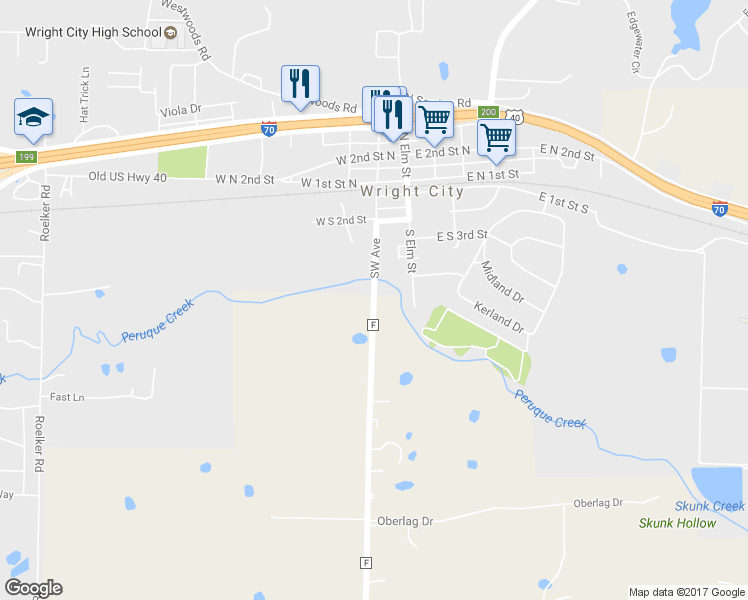 map of restaurants, bars, coffee shops, grocery stores, and more near 560 State Highway F in Wright City