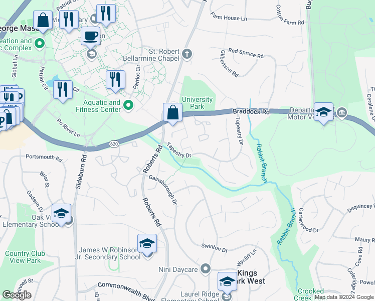 map of restaurants, bars, coffee shops, grocery stores, and more near 10217 Provincetown Court in Fairfax