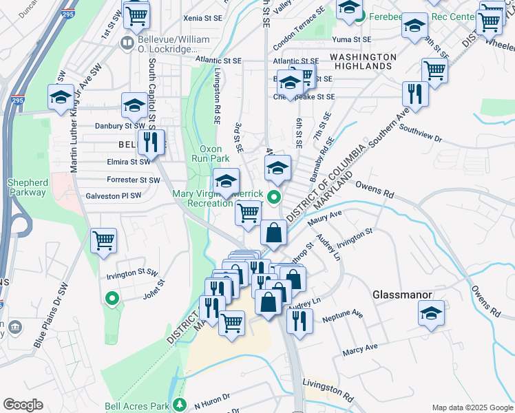 map of restaurants, bars, coffee shops, grocery stores, and more near 101 Independence Avenue Southeast in Washington