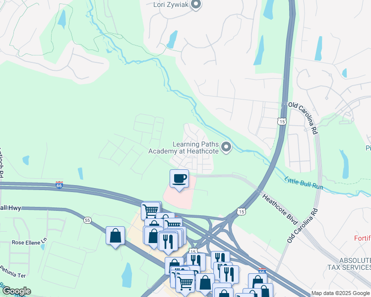 map of restaurants, bars, coffee shops, grocery stores, and more near 15248 Rosemont Manor Drive in Haymarket