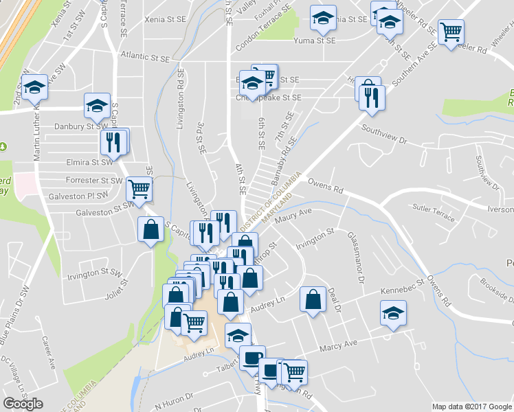 map of restaurants, bars, coffee shops, grocery stores, and more near 618 Galveston Street Southeast in Washington