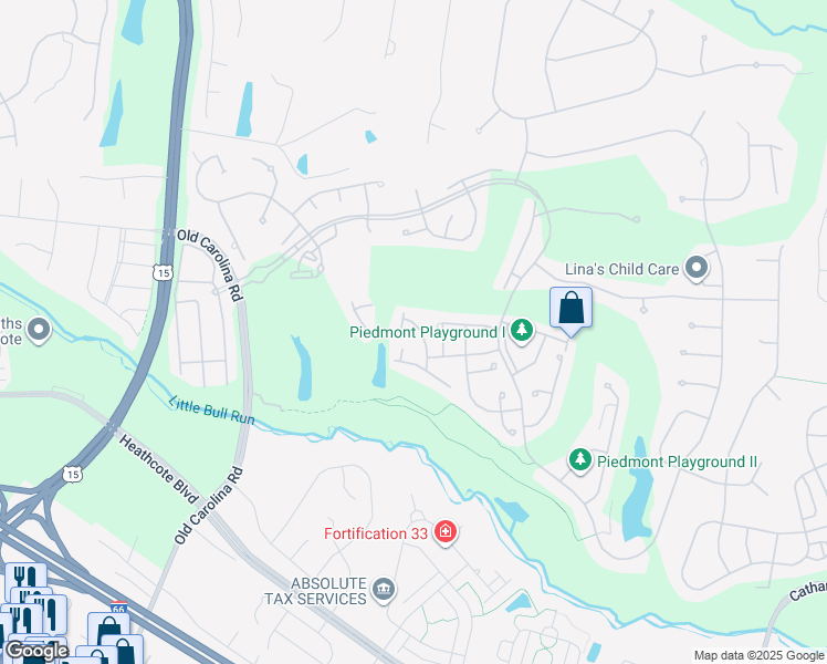 map of restaurants, bars, coffee shops, grocery stores, and more near 14512 Guilford Ridge Road in Haymarket