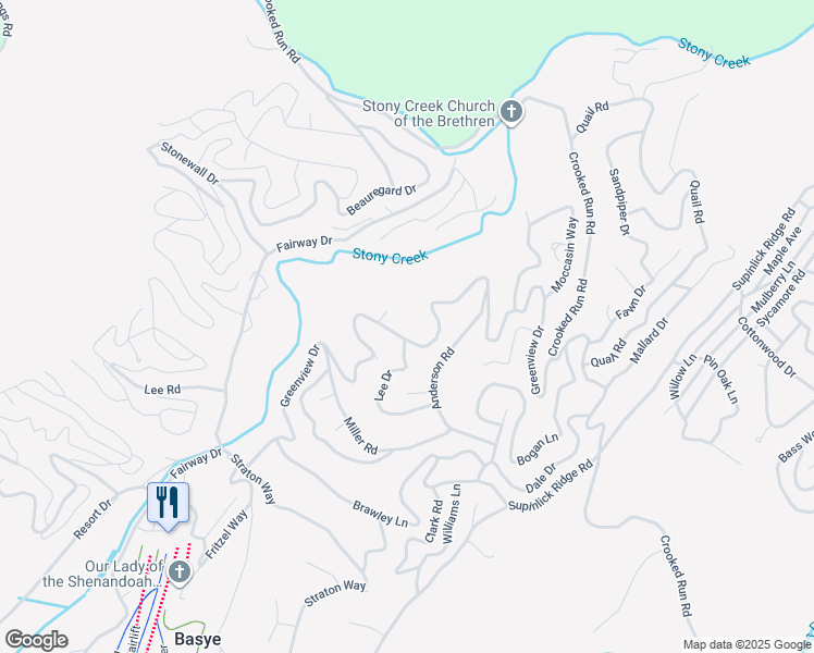 map of restaurants, bars, coffee shops, grocery stores, and more near 937 Greenview Drive in Basye