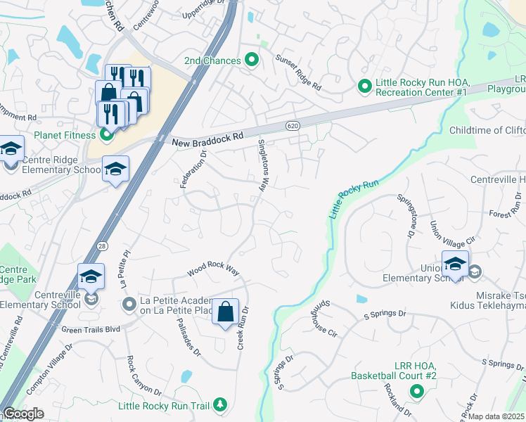 map of restaurants, bars, coffee shops, grocery stores, and more near 6309 Trevilian Place in Centreville