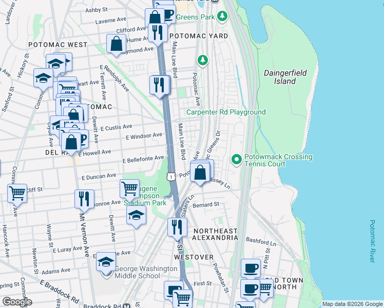 map of restaurants, bars, coffee shops, grocery stores, and more near 101 Independence Avenue Southeast in Washington