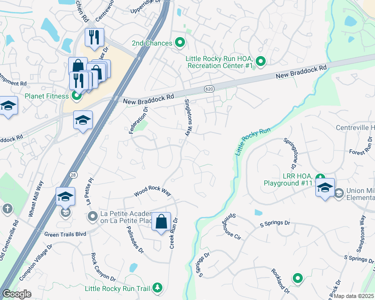 map of restaurants, bars, coffee shops, grocery stores, and more near 6309 Trevilian Place in Centreville
