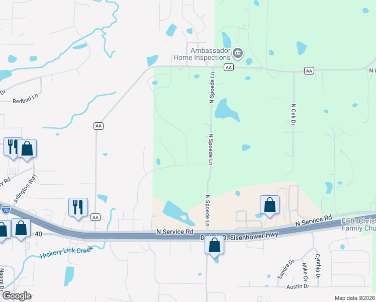 map of restaurants, bars, coffee shops, grocery stores, and more near 28671 North Spoede Lane in Wright City