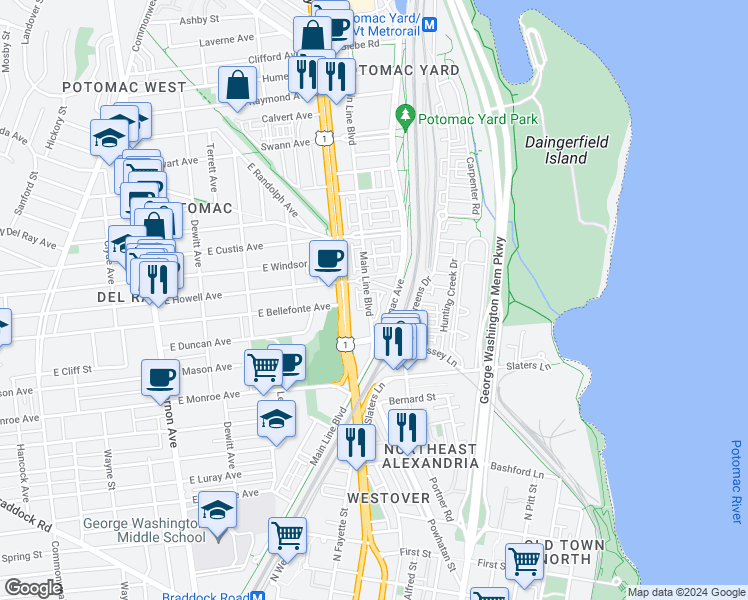 map of restaurants, bars, coffee shops, grocery stores, and more near 101 Independence Avenue Southeast in Washington