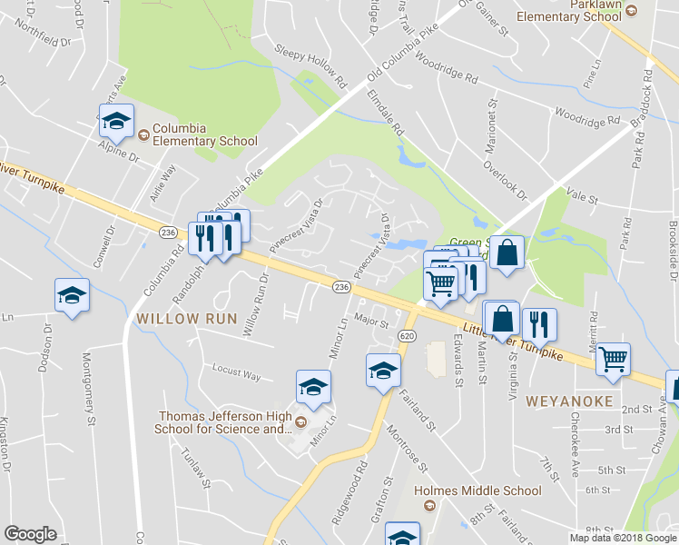 map of restaurants, bars, coffee shops, grocery stores, and more near 6585 Bermuda Green Court in Alexandria
