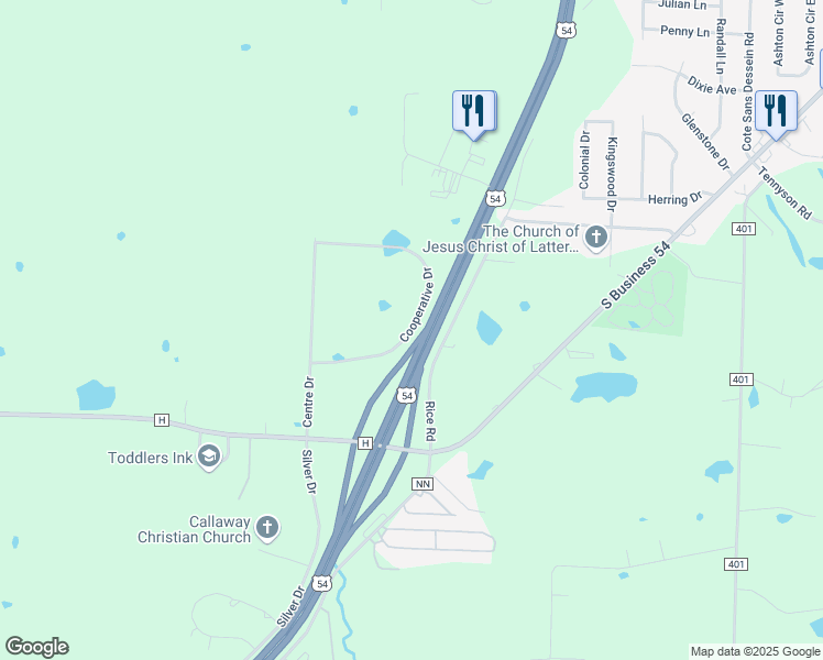 map of restaurants, bars, coffee shops, grocery stores, and more near 1313 Cooperative Drive in Fulton