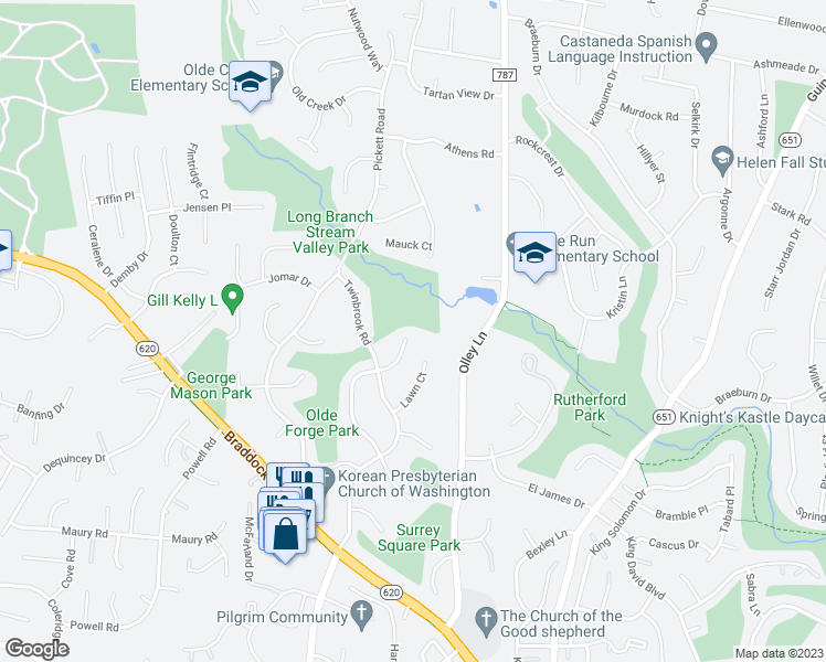 map of restaurants, bars, coffee shops, grocery stores, and more near 4601 Tara Drive in Fairfax