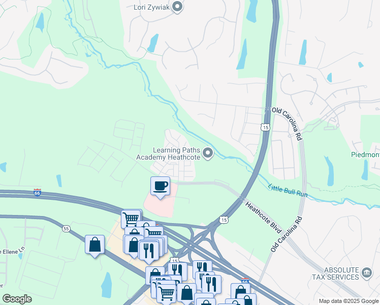 map of restaurants, bars, coffee shops, grocery stores, and more near 15171 Sage Run Road in Haymarket