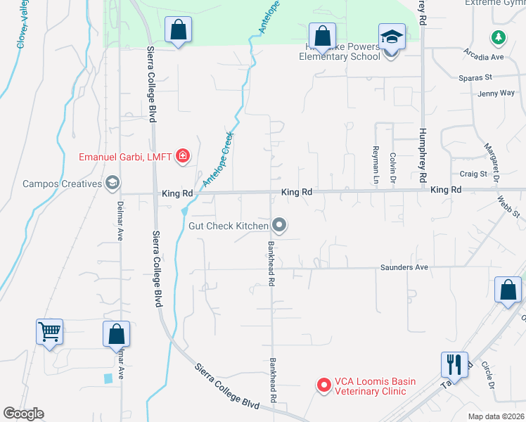 map of restaurants, bars, coffee shops, grocery stores, and more near 3520 Bankhead Road in Loomis