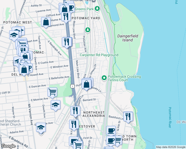 map of restaurants, bars, coffee shops, grocery stores, and more near 101 Independence Avenue Southeast in Washington