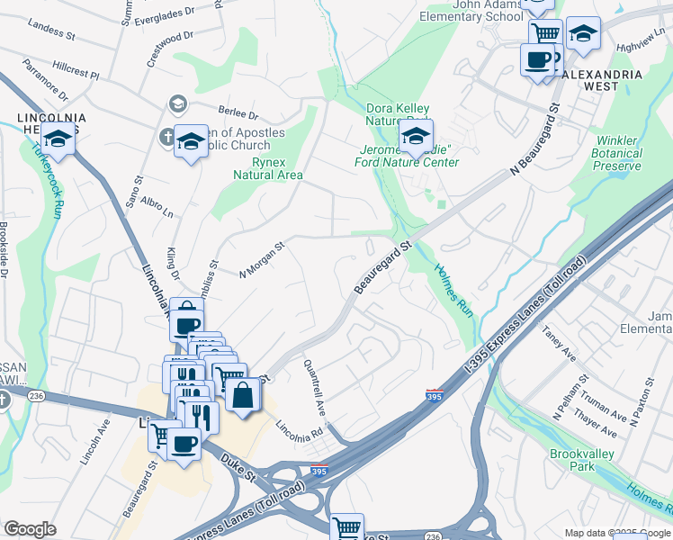 map of restaurants, bars, coffee shops, grocery stores, and more near 626 North Armistead Street in Alexandria
