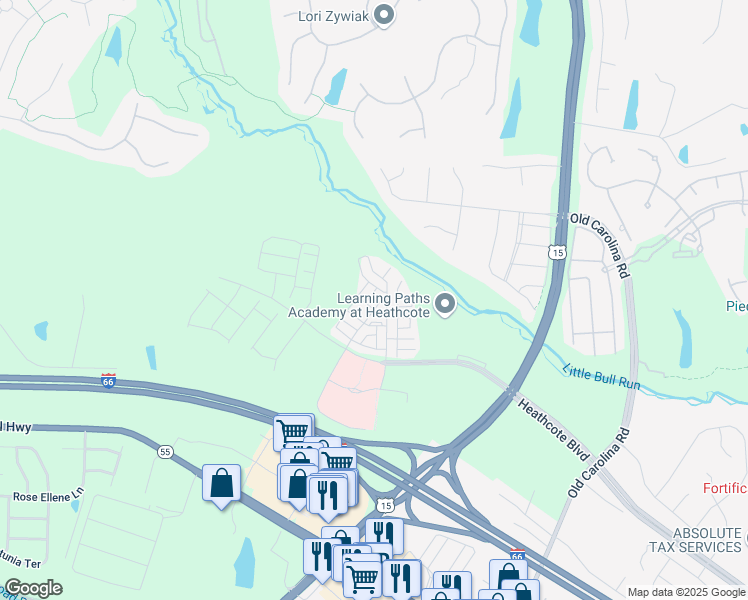 map of restaurants, bars, coffee shops, grocery stores, and more near 15216 Rosemont Manor Drive in Haymarket