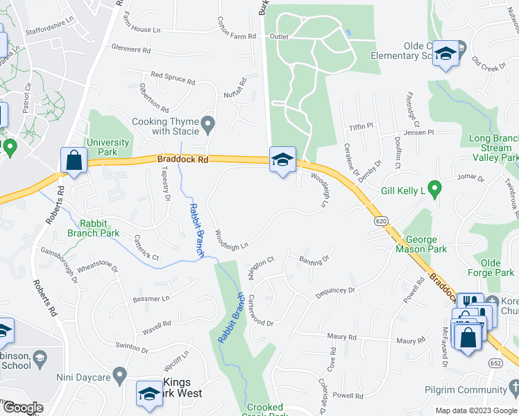 map of restaurants, bars, coffee shops, grocery stores, and more near 9911 Braddock Road in Fairfax
