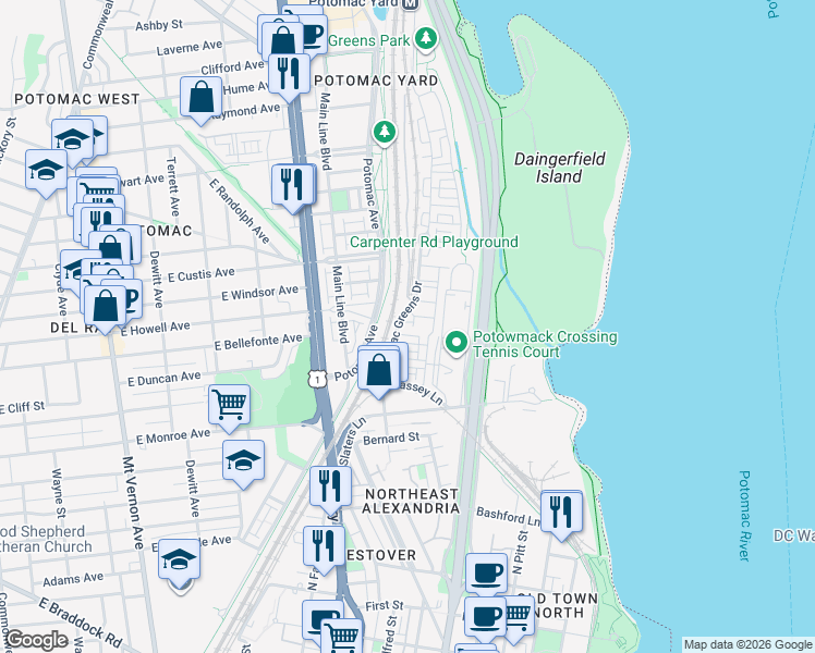 map of restaurants, bars, coffee shops, grocery stores, and more near 101 Independence Avenue Southeast in Washington