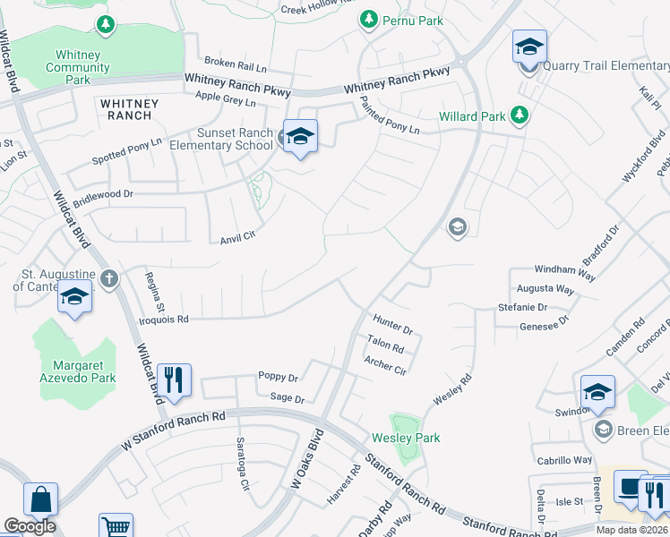 map of restaurants, bars, coffee shops, grocery stores, and more near 1722 Piute Street in Rocklin