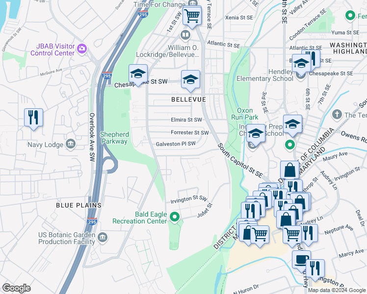 map of restaurants, bars, coffee shops, grocery stores, and more near 101 Independence Avenue Southeast in Washington