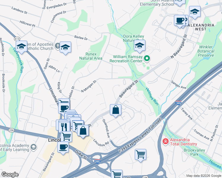 map of restaurants, bars, coffee shops, grocery stores, and more near 650 North Armistead Street in Alexandria
