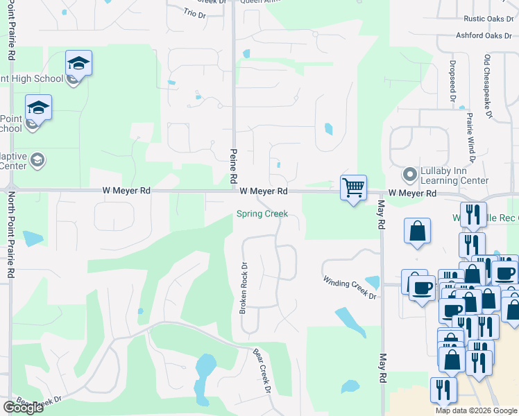 map of restaurants, bars, coffee shops, grocery stores, and more near 3803 Rocky Mound Drive in Wentzville