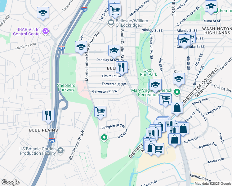 map of restaurants, bars, coffee shops, grocery stores, and more near 28 Galveston Place Southwest in Washington