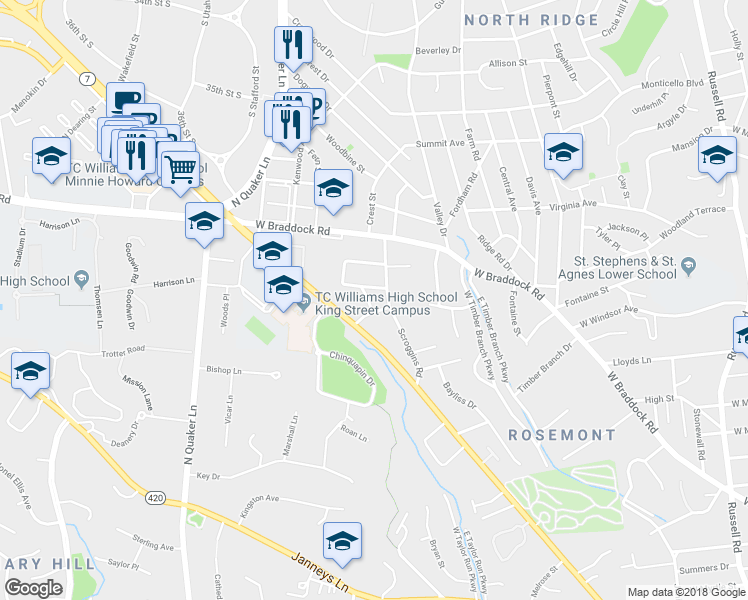 map of restaurants, bars, coffee shops, grocery stores, and more near 2103 Minor Street in Alexandria