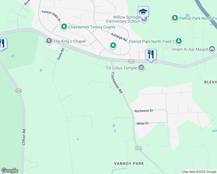 map of restaurants, bars, coffee shops, grocery stores, and more near 5690 Colchester Road in Clifton