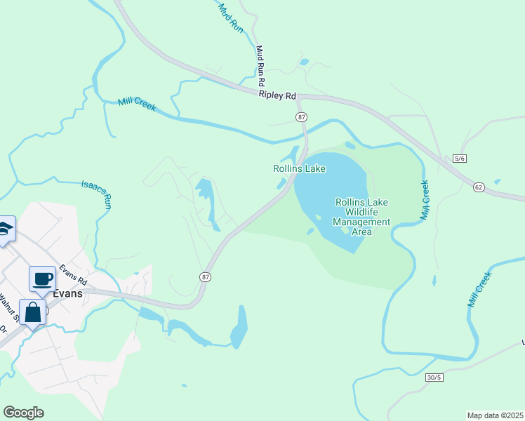 map of restaurants, bars, coffee shops, grocery stores, and more near 466 Evansview Rd in Ripley