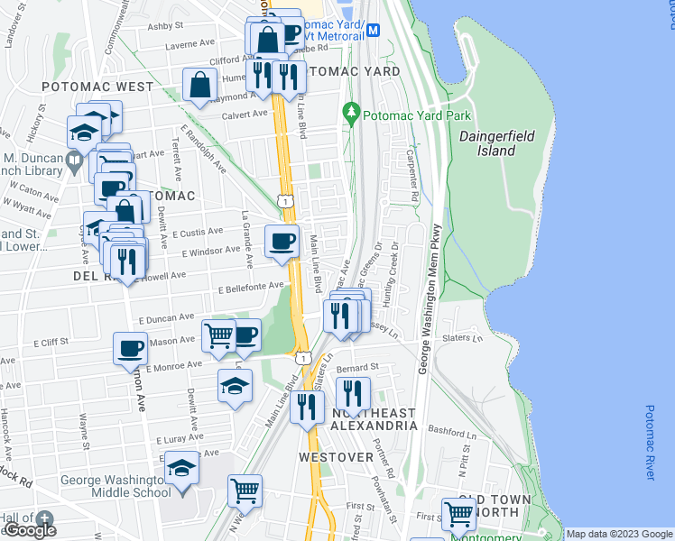 map of restaurants, bars, coffee shops, grocery stores, and more near 101 Independence Avenue Southeast in Washington
