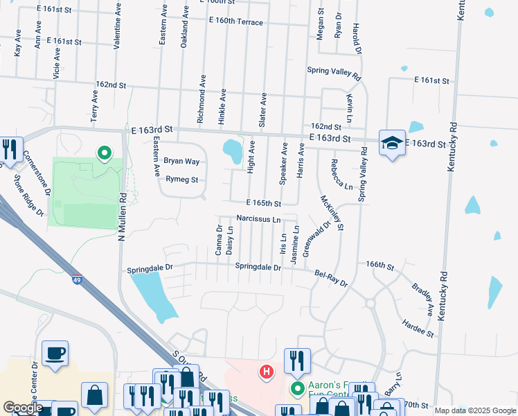 map of restaurants, bars, coffee shops, grocery stores, and more near 7505B East 165th Street in Belton