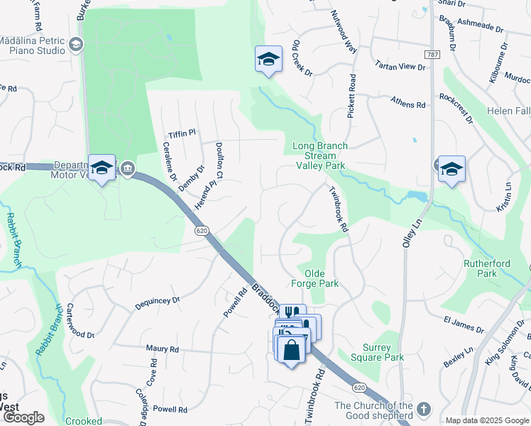 map of restaurants, bars, coffee shops, grocery stores, and more near 9611 Jomar Drive in Fairfax