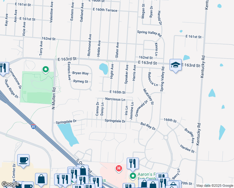 map of restaurants, bars, coffee shops, grocery stores, and more near 7505B East 165th Street in Belton
