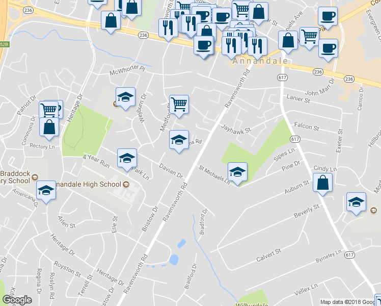 map of restaurants, bars, coffee shops, grocery stores, and more near 4604 Ravensworth Road in Annandale