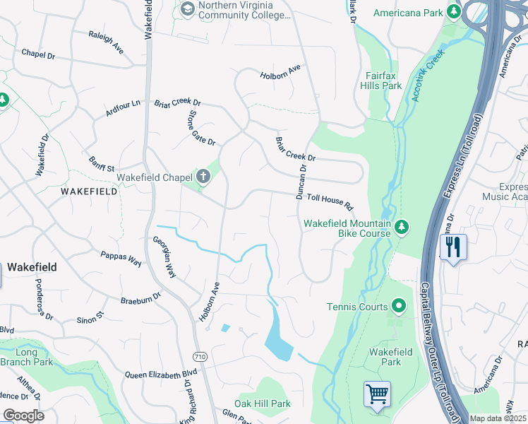 map of restaurants, bars, coffee shops, grocery stores, and more near 4606 Quarter Charge Drive in Annandale