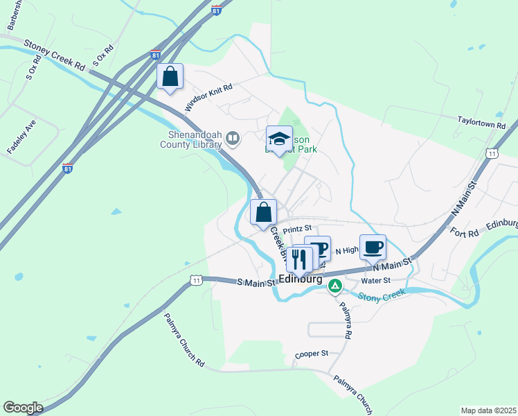map of restaurants, bars, coffee shops, grocery stores, and more near 405 Stoney Creek Boulevard in Edinburg