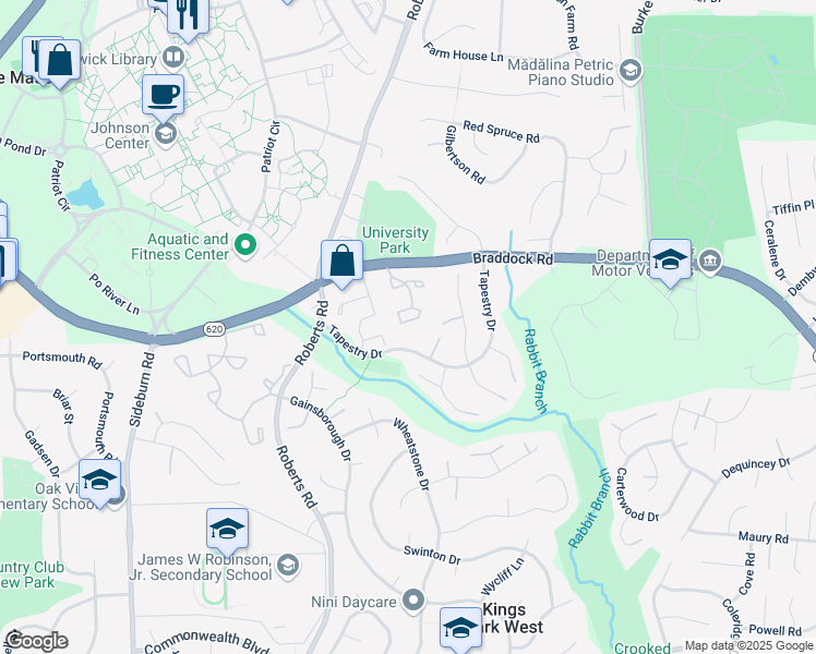 map of restaurants, bars, coffee shops, grocery stores, and more near 4666 Luxberry Drive in Fairfax