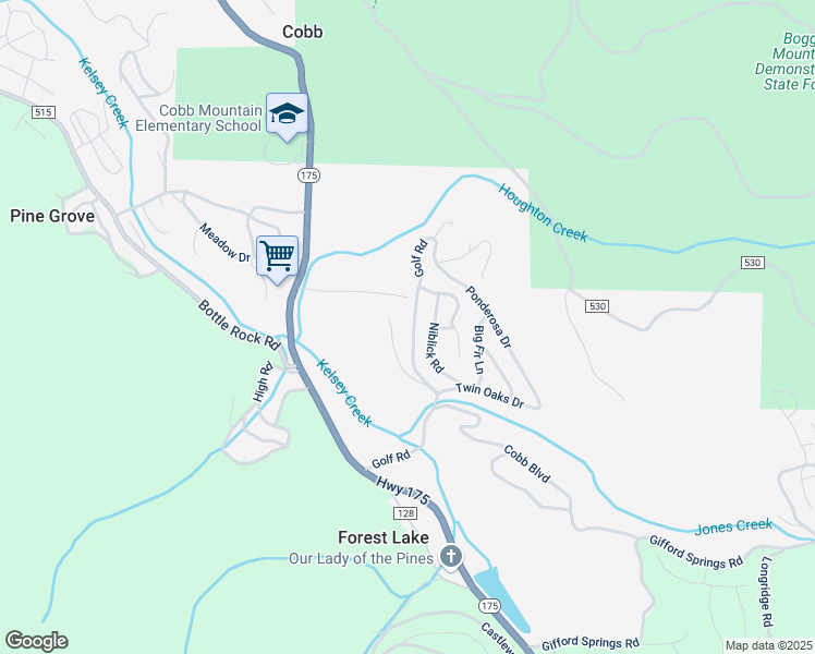 map of restaurants, bars, coffee shops, grocery stores, and more near 16273 Golf Road in Cobb