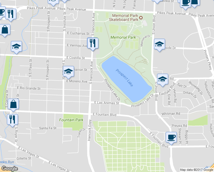 map of restaurants, bars, coffee shops, grocery stores, and more near 616 Prospect Lake Drive in Colorado Springs