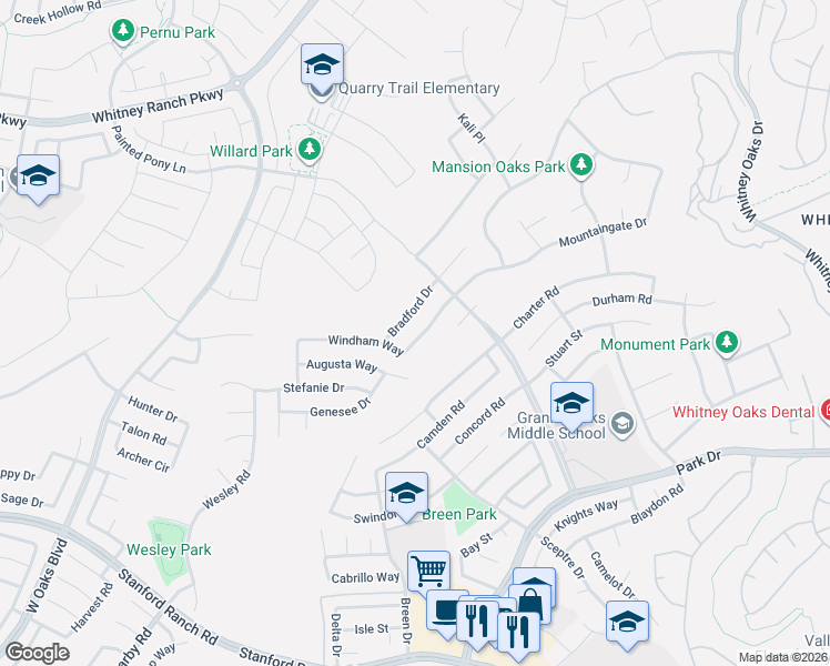 map of restaurants, bars, coffee shops, grocery stores, and more near 5138 Windham Way in Rocklin
