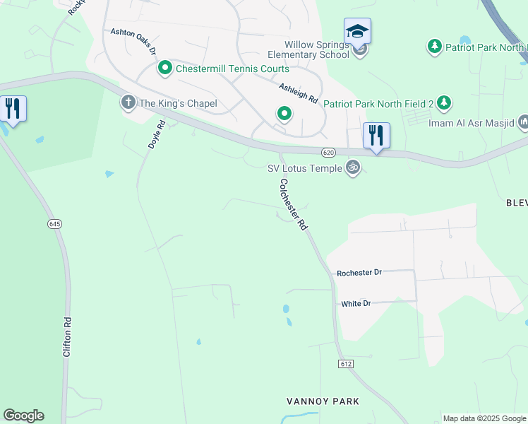 map of restaurants, bars, coffee shops, grocery stores, and more near 5690 Colchester Road in Clifton