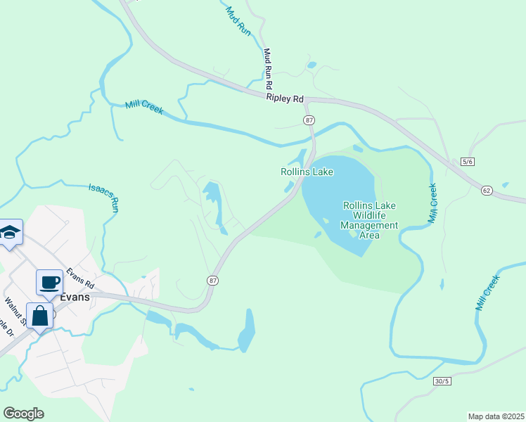 map of restaurants, bars, coffee shops, grocery stores, and more near 466 Evansview Road in Ripley