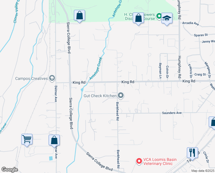 map of restaurants, bars, coffee shops, grocery stores, and more near 3525 McLain Road in Loomis