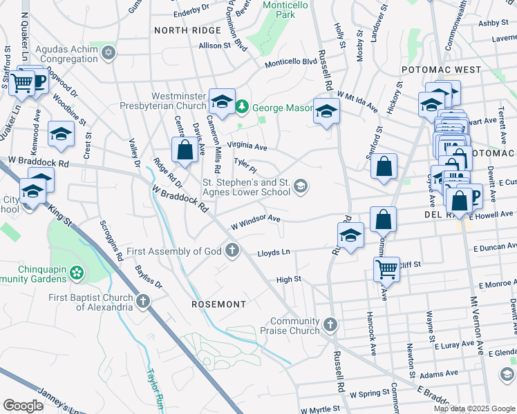 map of restaurants, bars, coffee shops, grocery stores, and more near 2210 Small Street in Alexandria