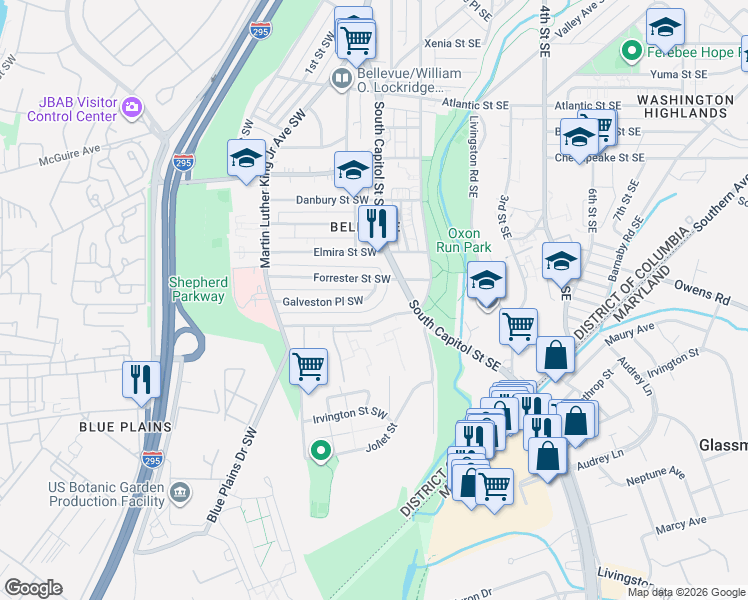 map of restaurants, bars, coffee shops, grocery stores, and more near 101 Independence Avenue Southeast in Washington