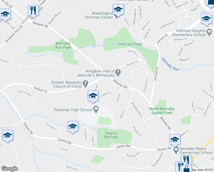 map of restaurants, bars, coffee shops, grocery stores, and more near 1813 Brierfield Road in Oxon Hill