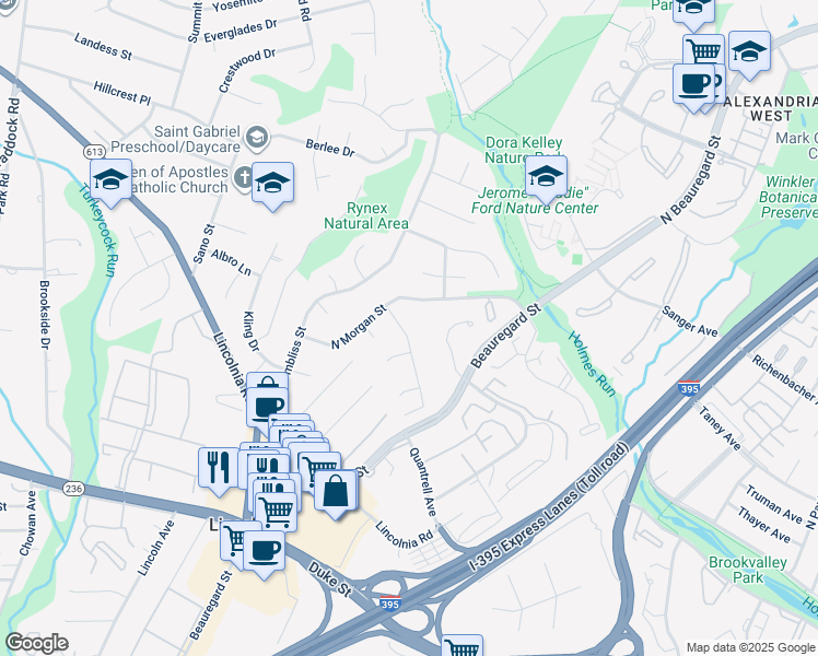 map of restaurants, bars, coffee shops, grocery stores, and more near 925 North Ashton Street in Alexandria
